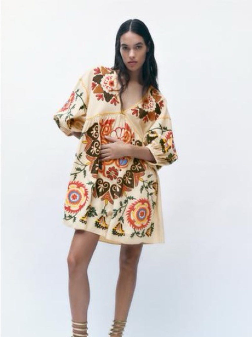 Zara Linen Blend Embroidered Babydoll Dress - Picture 6 of 7